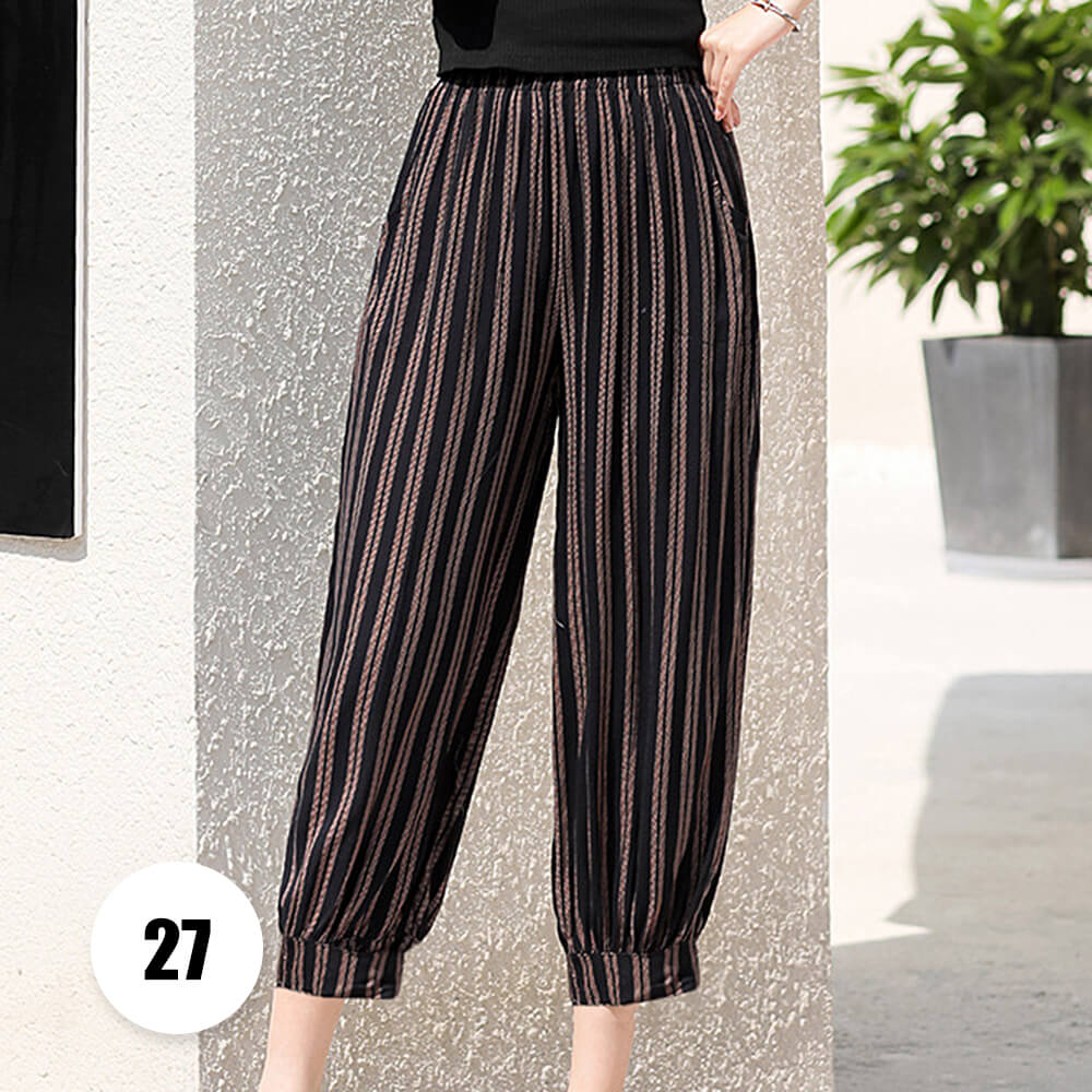 Women’s Harem Pants Boho Print Cropped Trousers Summer Casual Loose Baggy Pants with Pockets
