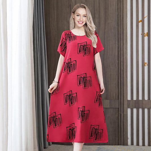 Women Print Casual Dress Short Sleeve Long Summer Loose Dresses