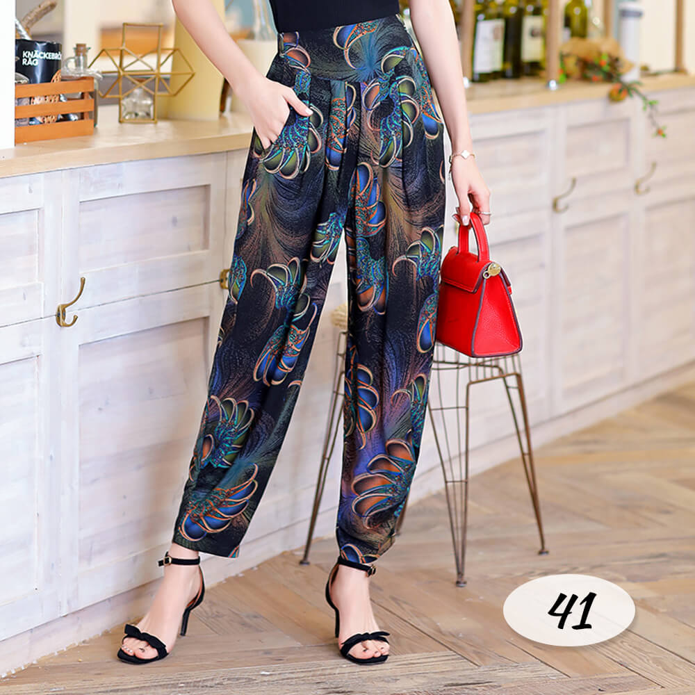 Women's Casual High Waisted Harem Yoga Pants Loose Fit Print Trousers with Pockets