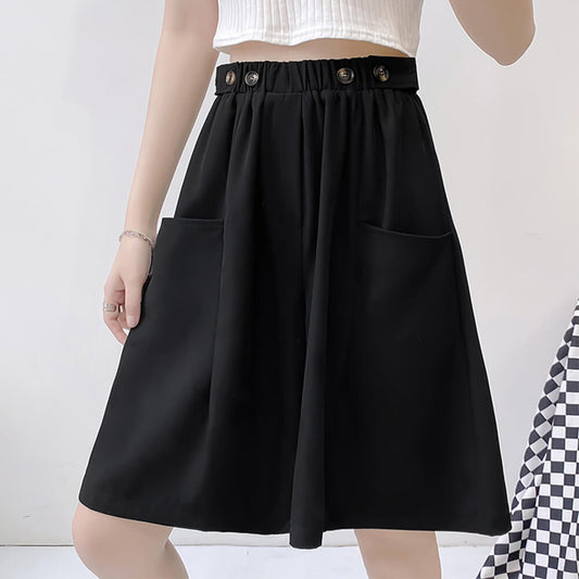 Women's Casual Summer Shorts Elastic High Waist Pleated Wide Leg Shorts with Pockets