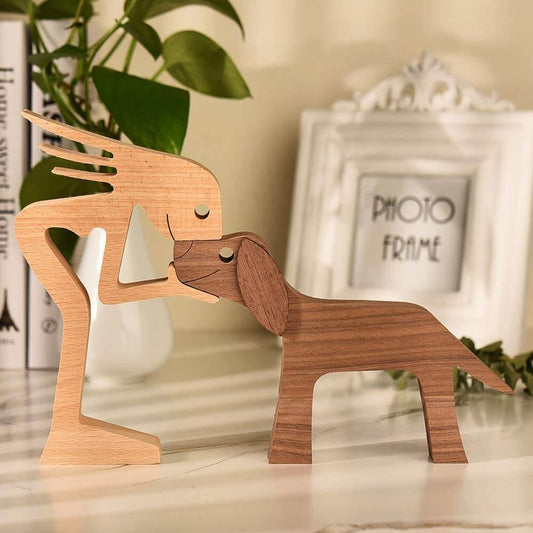 Handmade Wooden Dog Cat Family Statue – Best Gift for Pet Lover
