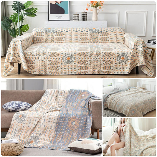 Cotton Striped Reversible Throw Blanket Bed Sofa Cover