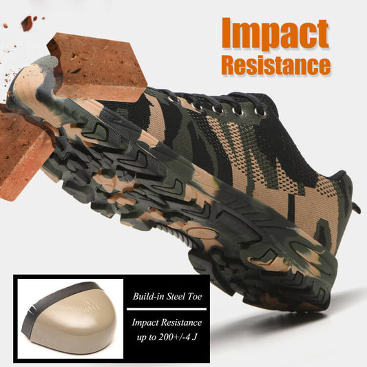 Camouflage Mens Safety Work Shoes Steel Toe Breathable Sneakers