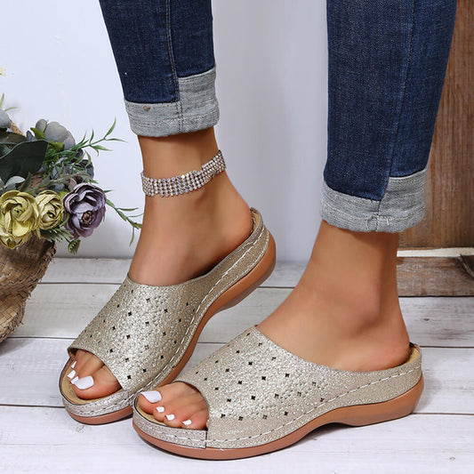 Fashion Hollow Comfort Wedge Slip on Sandals