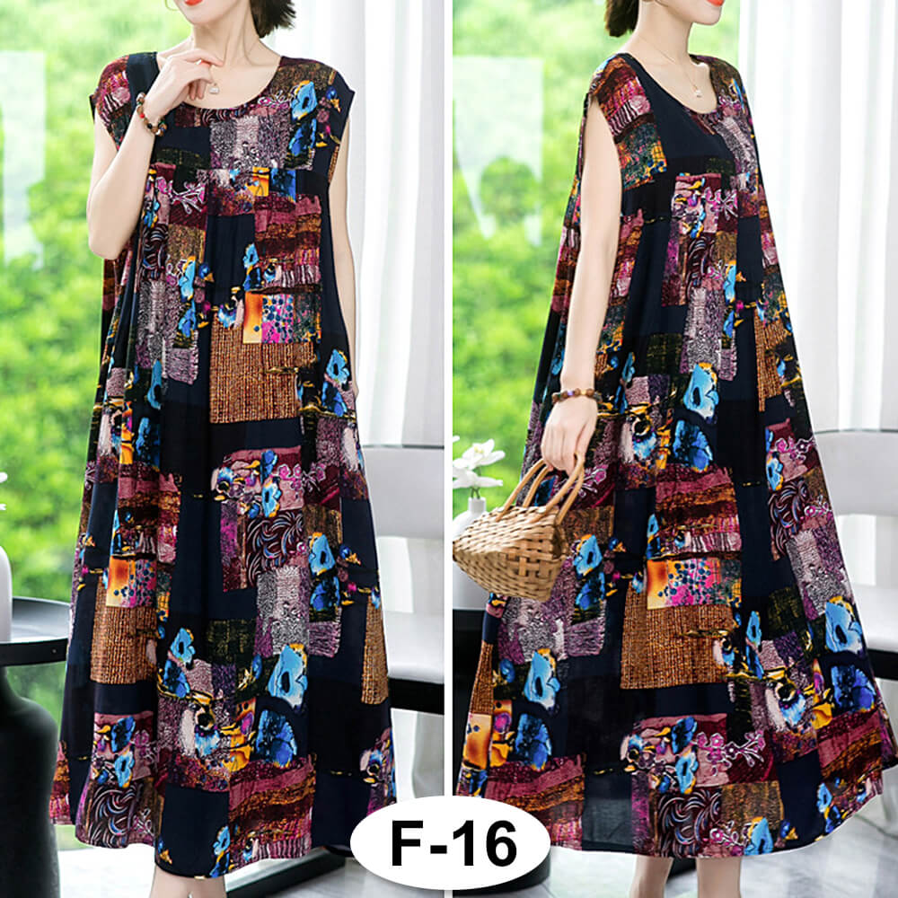 Women Casual Loose Bohemian Floral Dress with Pockets Short Sleeve Maxi Summer Swing Dress