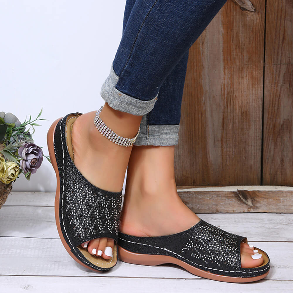 Fashion Hollow Comfort Wedge Slip on Sandals