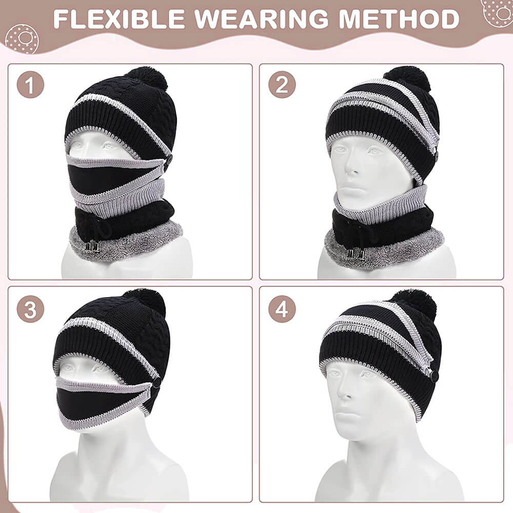 3 in 1 Winter Knitted Beanie Hat Face Neck Warmer Set for Women