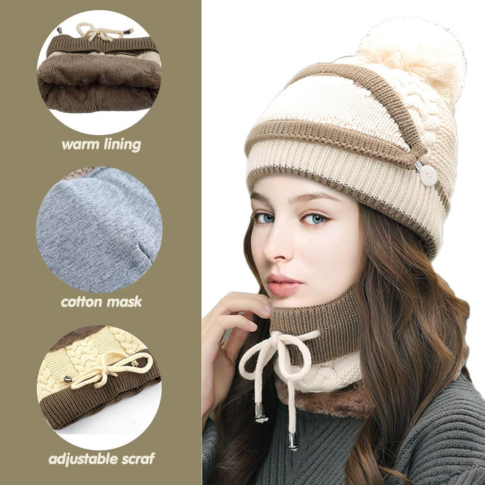 3 in 1 Winter Knitted Beanie Hat Face Neck Warmer Set for Women