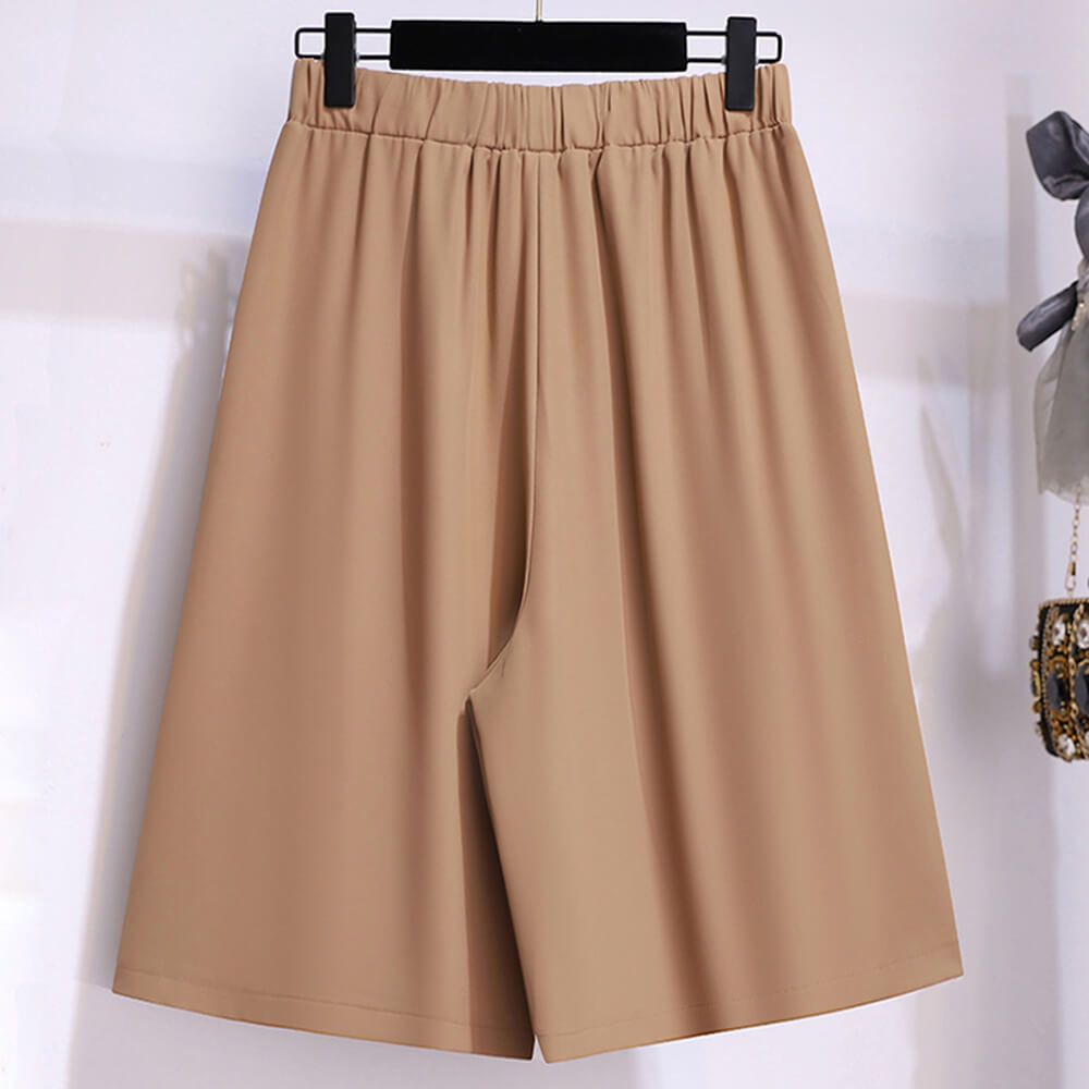 Women's Casual Summer Shorts Elastic High Waist Pleated Wide Leg Shorts with Pockets