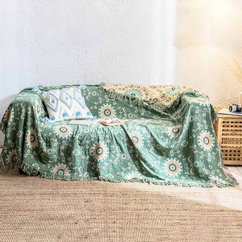 4 Layers Retro Throw Blanket Bed Sofa Cover
