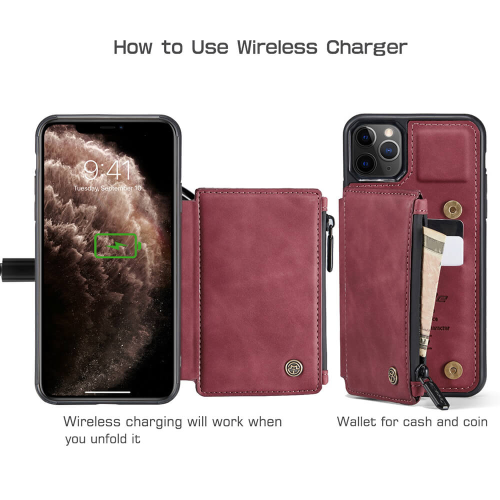 All in One Zipper Leather Wallet Case for iPhone